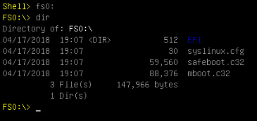 Listing the contents of FS0 through the UEFI Shell